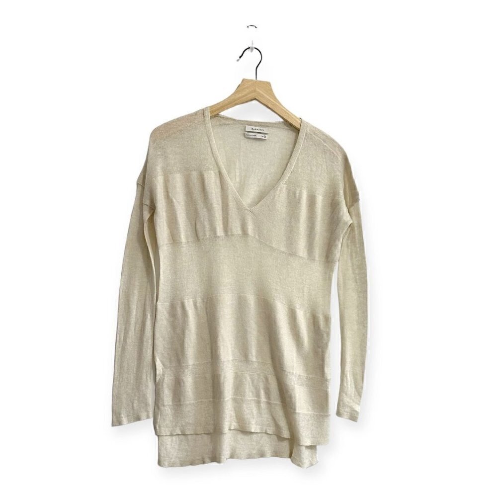 Aritzia Babaton Wool/Linen Striped V neck sweater, Size XS, Cream, Ivory